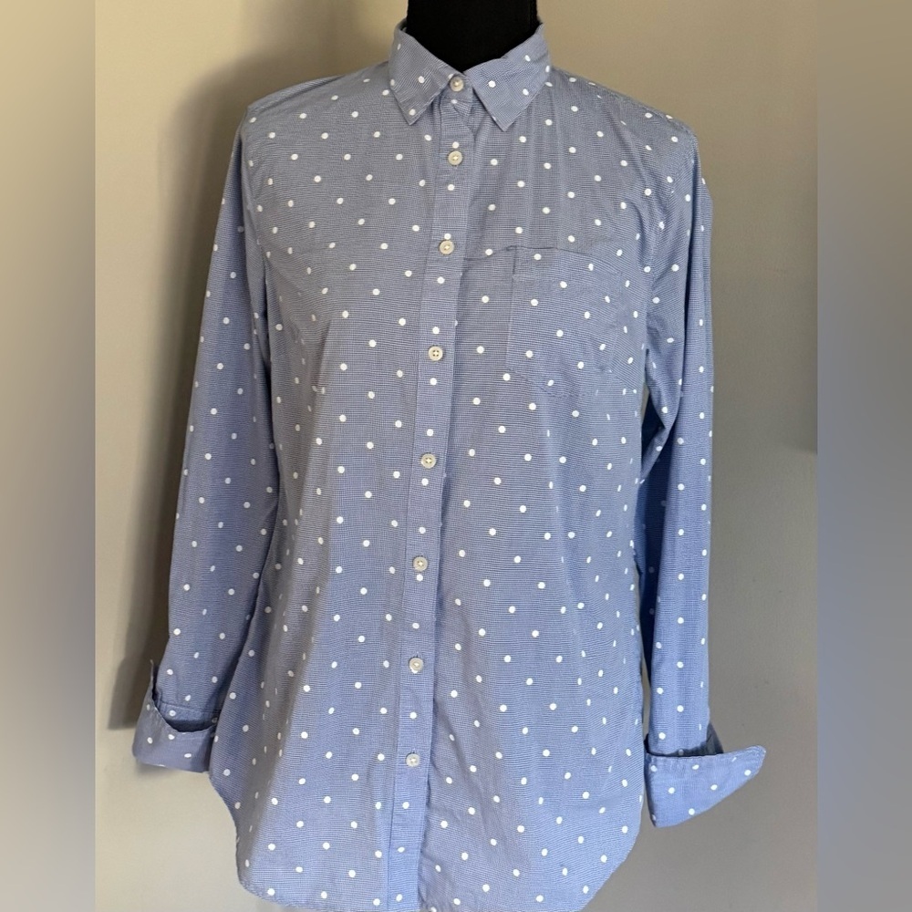 Lands' End Blue Polka Dot Women's Button Down Shirt